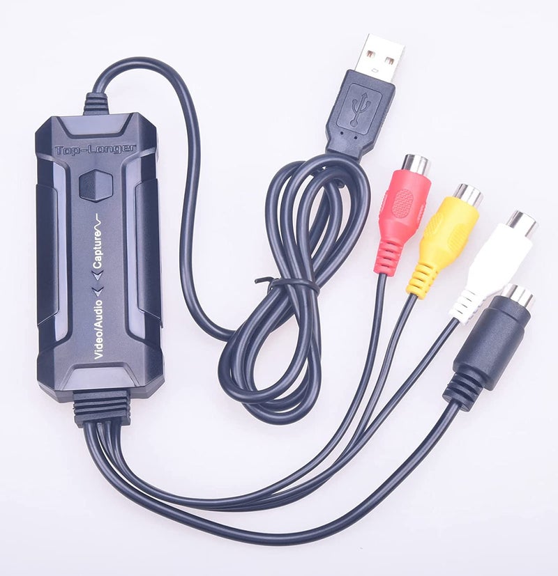 Top-Longer USB 2.0 Video Capture Card, VHS to Digital Converter, Audio Video Grabber for Windows10/11, Mac, Digitize VHS Tapes, Hi8, VCR, Camcorder, DVD, Gaming, with RCA/S-Video to USB Adapter - Image 1